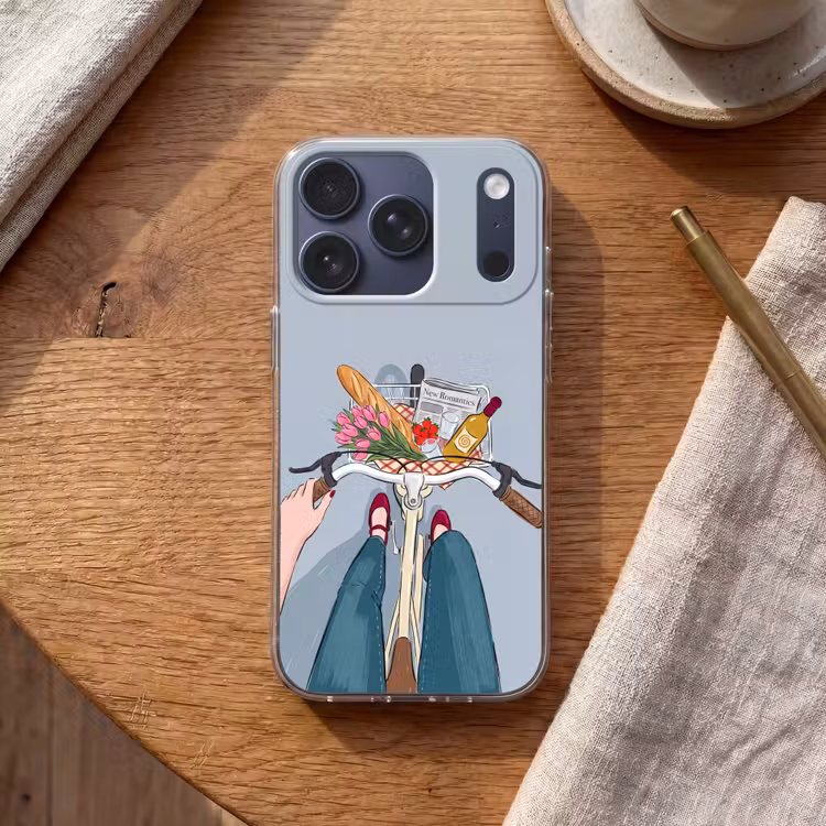 Fiets - Picknick - Zomer - Illustratie Telefoonhoesje iPhone 17 Pro klein -sfeer1
