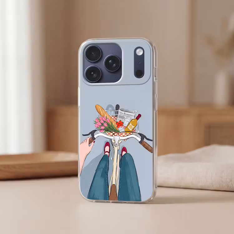 Fiets - Picknick - Zomer - Illustratie Telefoonhoesje iPhone 17 Pro klein -sfeer2