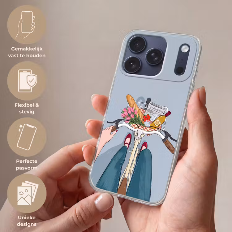 Fiets - Picknick - Zomer - Illustratie Telefoonhoesje iPhone 17 Pro klein -sfeer3_NL
