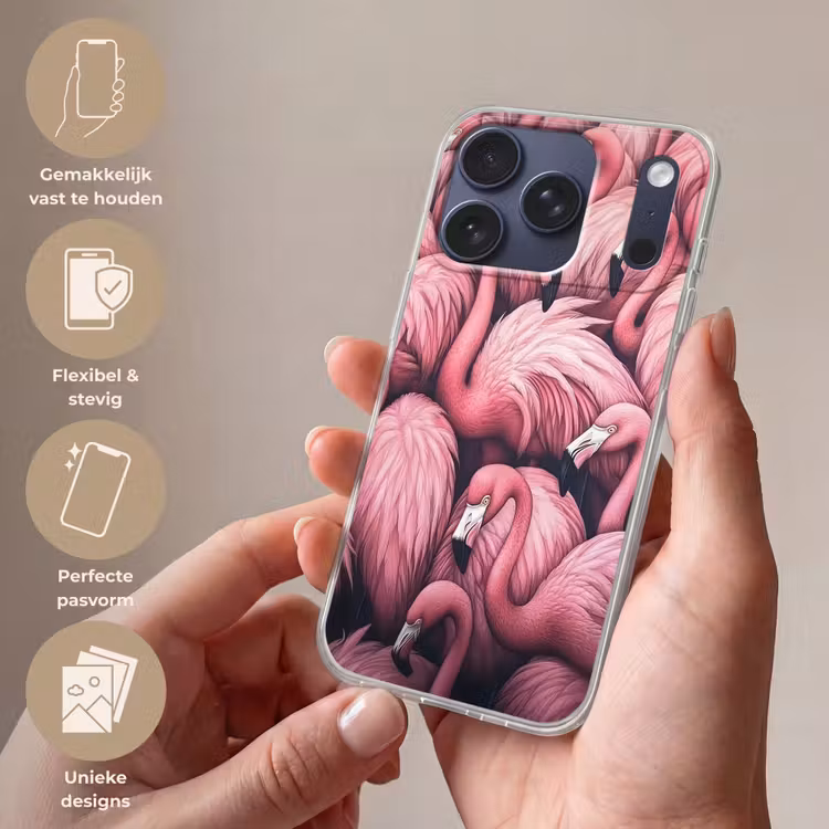 Flamingo - Roze - Dieren Telefoonhoesje iPhone 17 Pro klein -sfeer3_NL