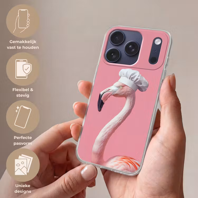 Flamingo - Roze - Koksmuts - Vogel Telefoonhoesje iPhone 17 Pro klein -sfeer3_NL