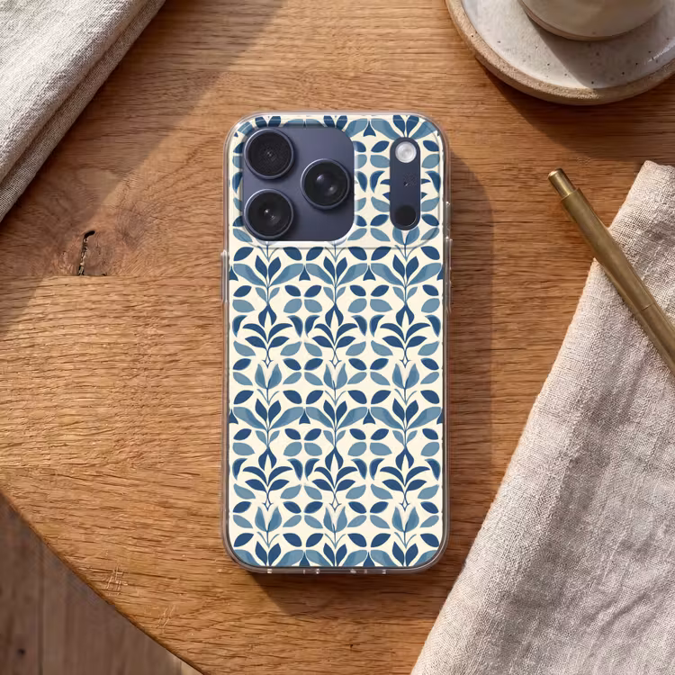 Flora - Modern - Blauw Telefoonhoesje iPhone 17 Pro klein 878 -sfeer1