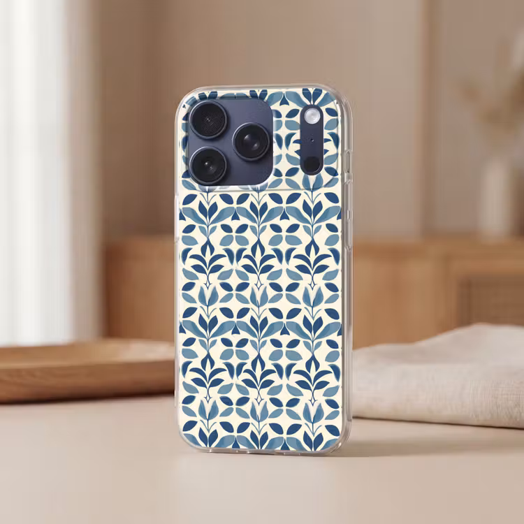 Flora - Modern - Blauw Telefoonhoesje iPhone 17 Pro klein 878 -sfeer2