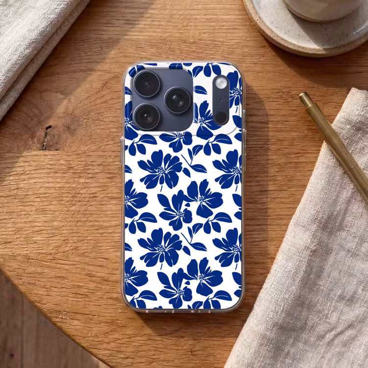 Floraal - Modern - Blauw Telefoonhoesje iPhone 17 Pro klein 878 -sfeer1