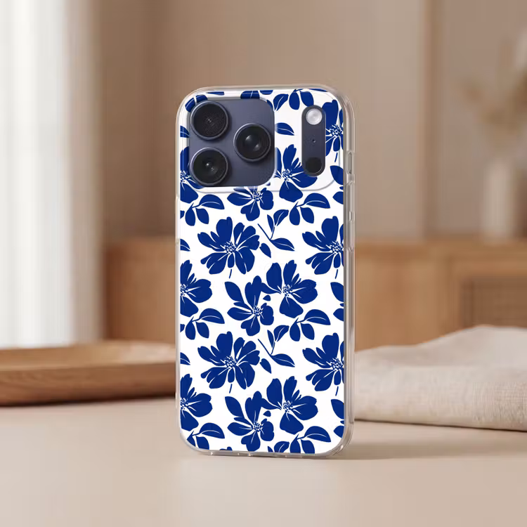 Floraal - Modern - Blauw Telefoonhoesje iPhone 17 Pro klein 878 -sfeer2