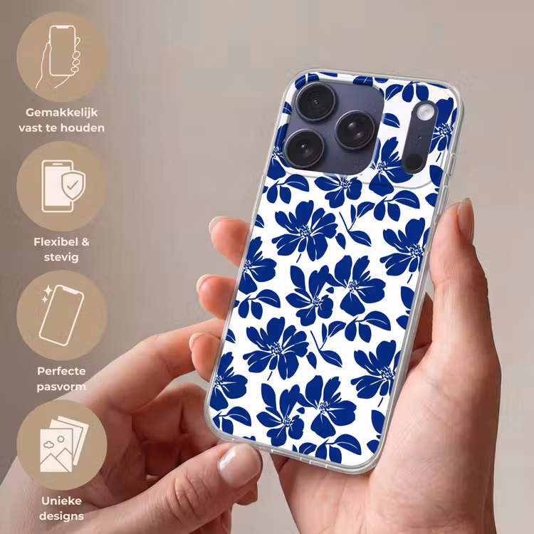 Floraal - Modern - Blauw Telefoonhoesje iPhone 17 Pro klein 878 -sfeer3_NL
