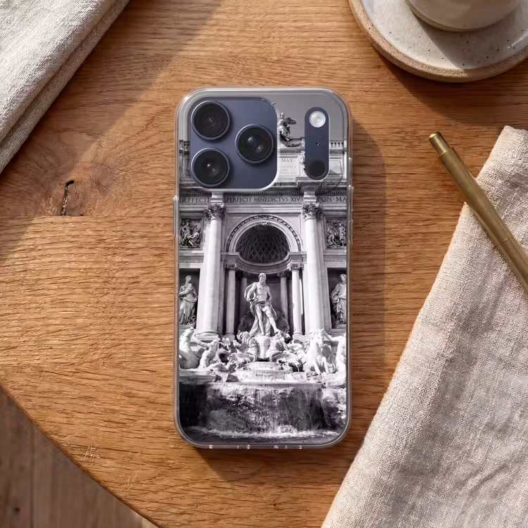 Fontein - Beelden - Architectuur - Zwart-wit Telefoonhoesje iPhone 17 Pro klein -sfeer1