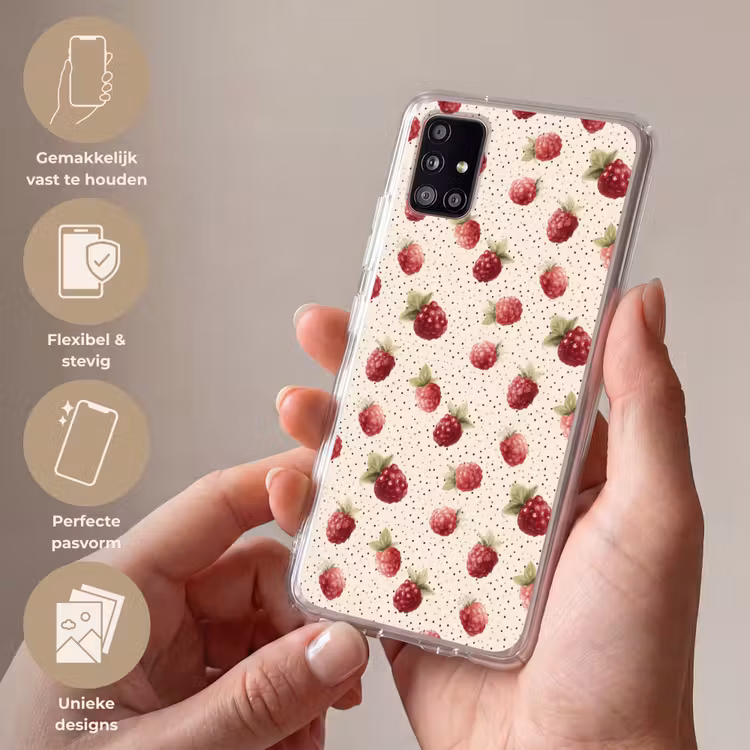 Framboos - Stippen - Rood Telefoonhoesje Samsung Galaxy A51 5G klein 373 -sfeer3_NL