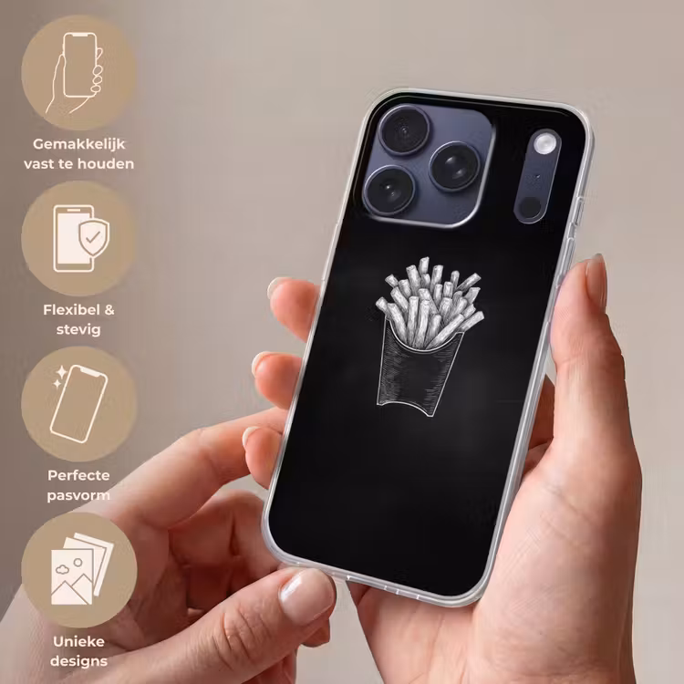 Friet - Witte krijttekening - Zwart Telefoonhoesje iPhone 17 Pro klein -sfeer3_NL