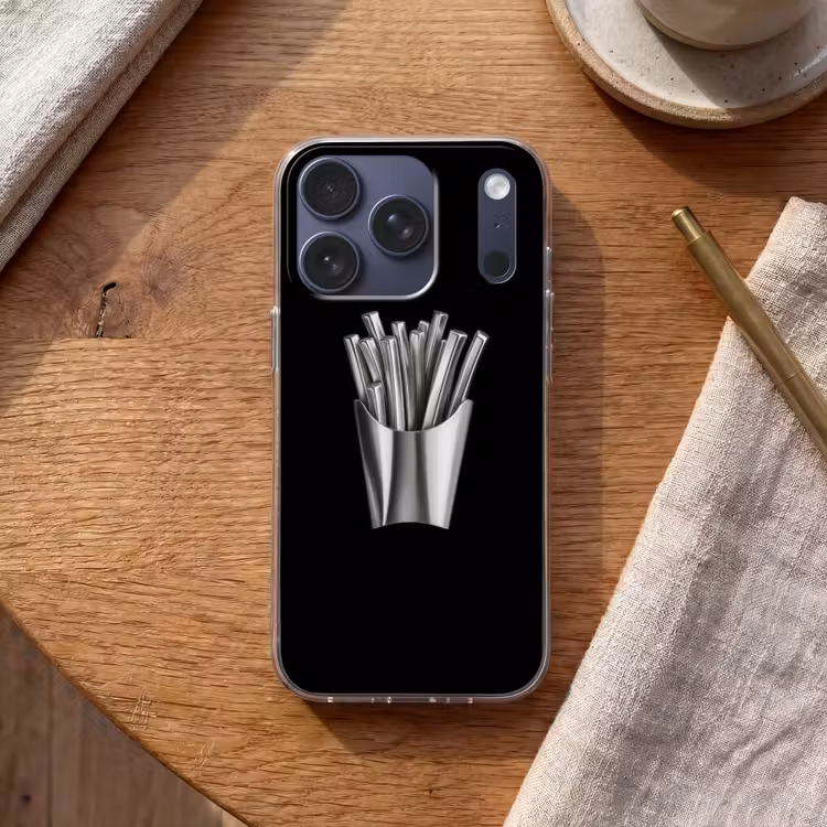 Frietjes - Futuristisch - Zilver Telefoonhoesje iPhone 17 Pro klein -sfeer1