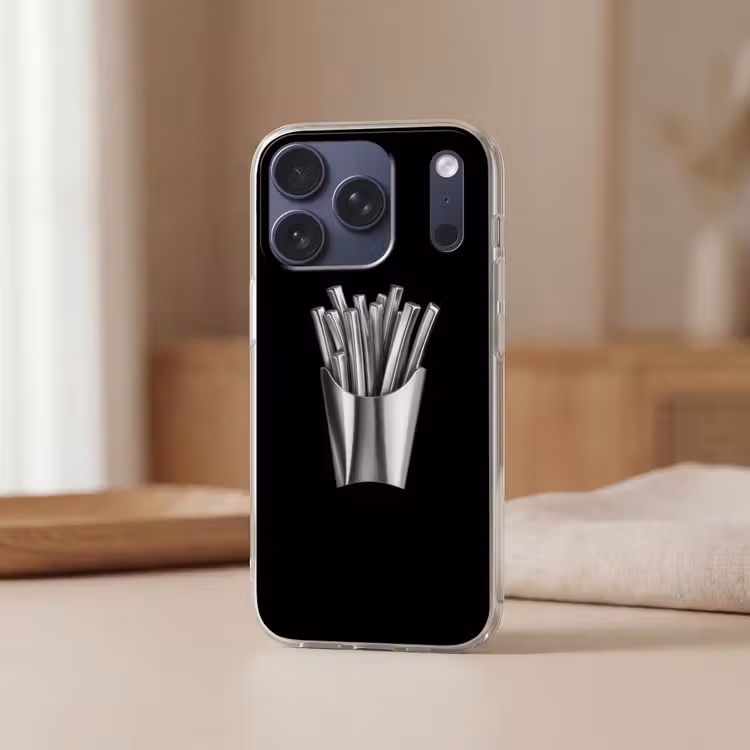 Frietjes - Futuristisch - Zilver Telefoonhoesje iPhone 17 Pro klein -sfeer2