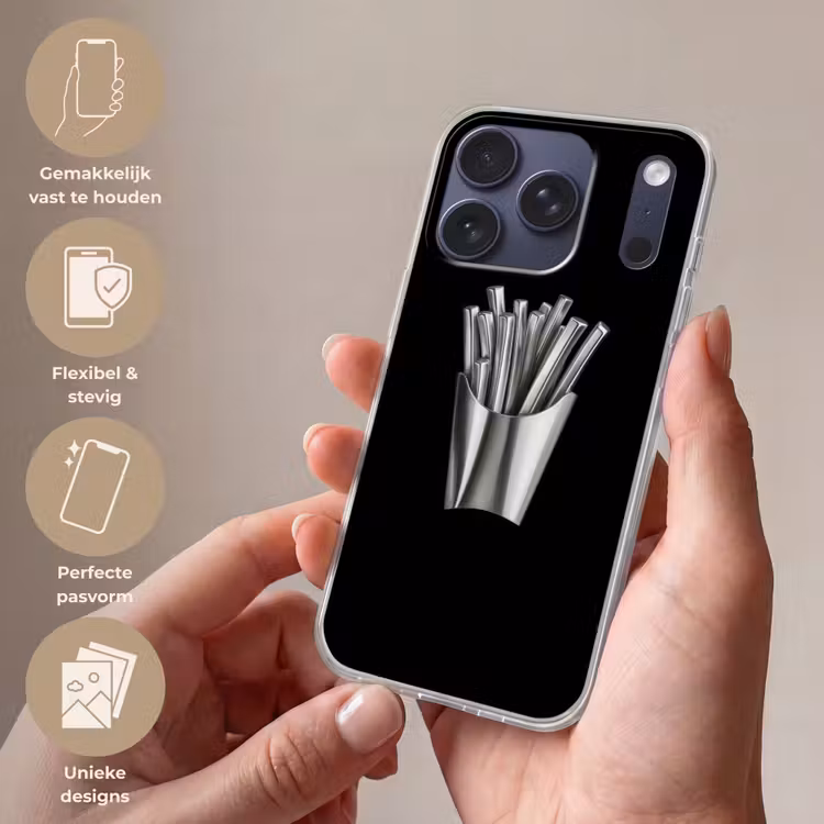Frietjes - Futuristisch - Zilver Telefoonhoesje iPhone 17 Pro klein -sfeer3_NL
