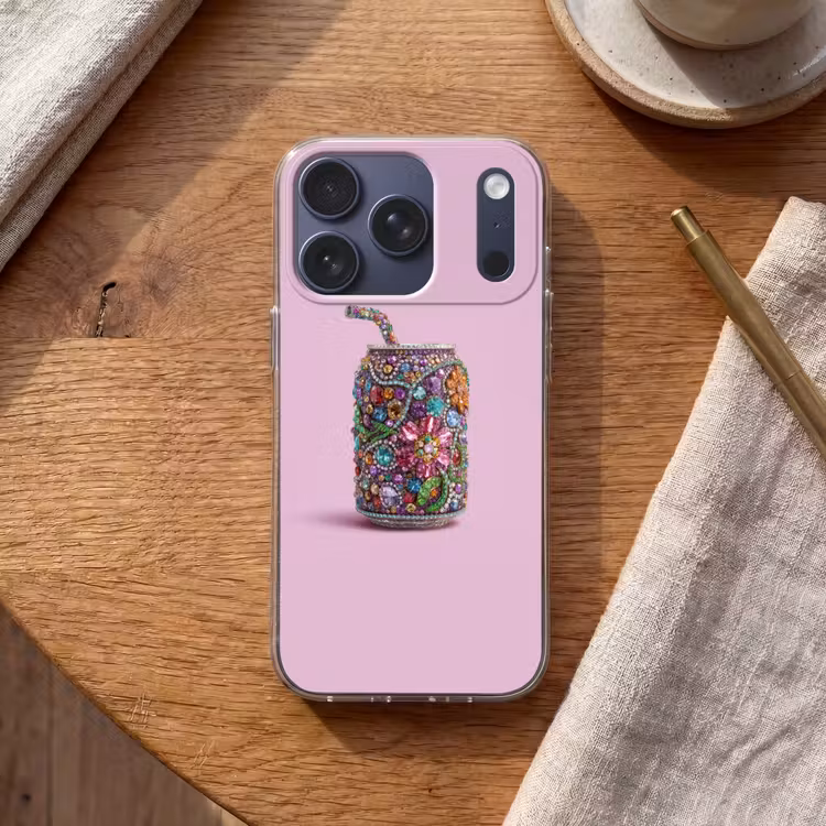 Frisdrankblikje - Bloemenpatroon - Edelstenen - Kleurrijk Telefoonhoesje iPhone 17 Pro klein -sfeer1