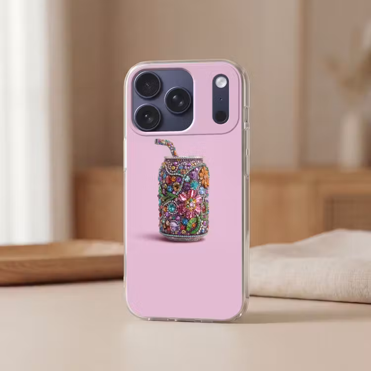 Frisdrankblikje - Bloemenpatroon - Edelstenen - Kleurrijk Telefoonhoesje iPhone 17 Pro klein -sfeer2