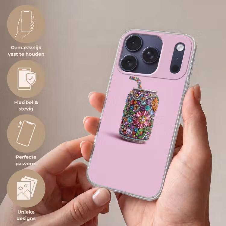Frisdrankblikje - Bloemenpatroon - Edelstenen - Kleurrijk Telefoonhoesje iPhone 17 Pro klein -sfeer3_NL
