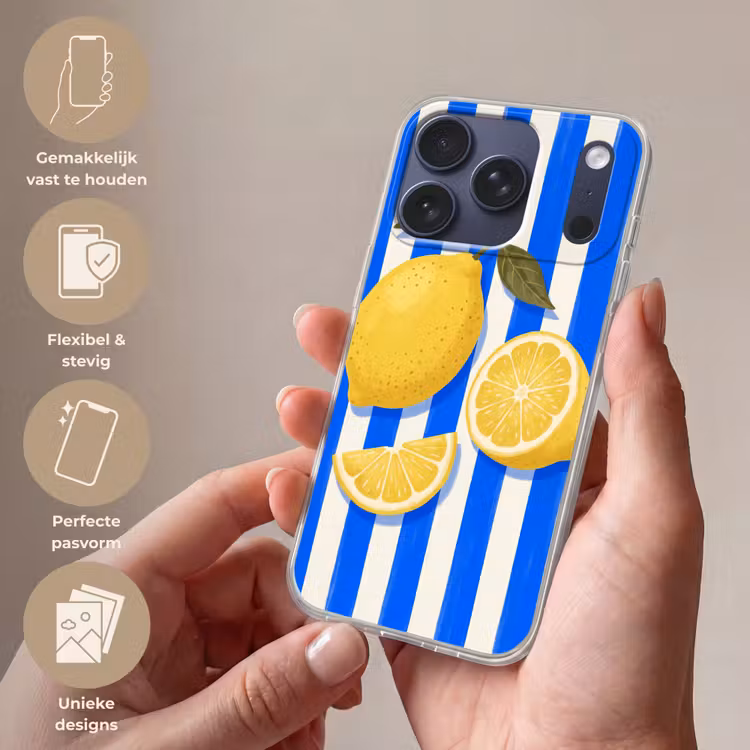 Fruit - Citroen - Zomer - Geel - Blauw Telefoonhoesje iPhone 17 Pro klein -sfeer3_NL