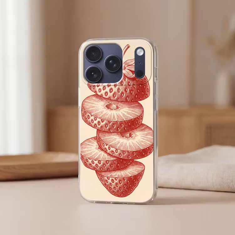 Fruit - Gesneden - Illustratie - Rood - Vintage Telefoonhoesje iPhone 17 Pro klein -sfeer2