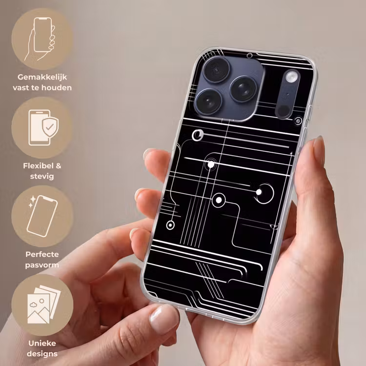 Gaming - Abstract - Lijnen - Rondjes - Zwart Telefoonhoesje iPhone 17 Pro klein -sfeer3_NL