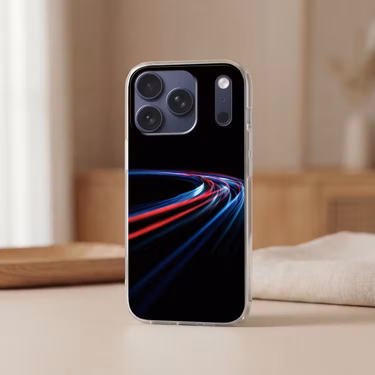 Gaming - Lichtbanen - Golvend - Rood Telefoonhoesje iPhone 17 Pro klein -sfeer2