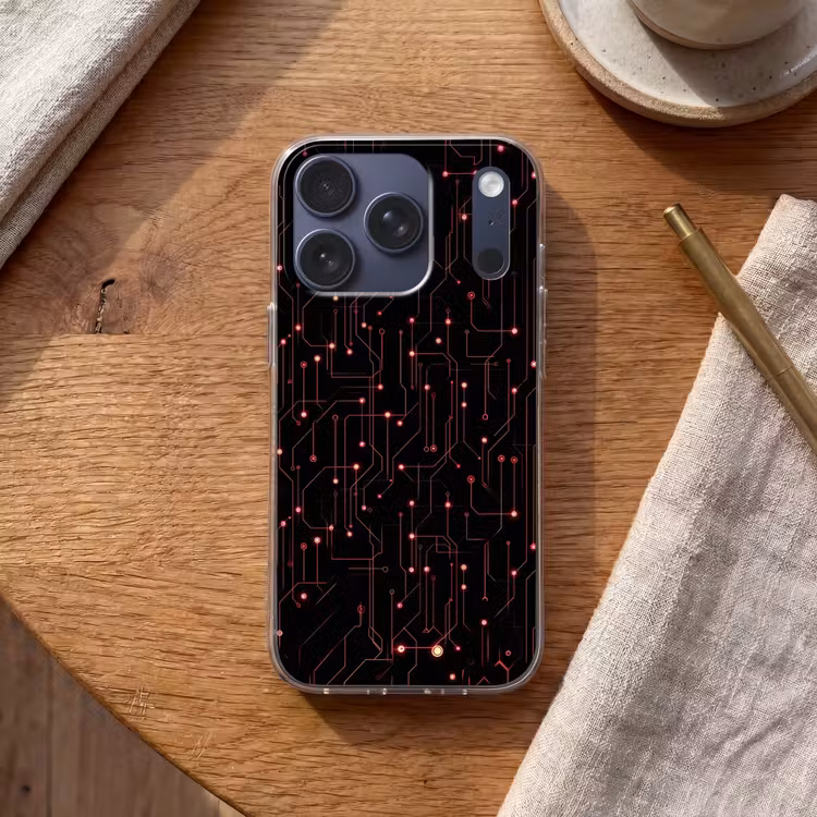 Gaming - Lijnen - Netwerk - Stippen - Rood Telefoonhoesje iPhone 17 Pro klein -sfeer1