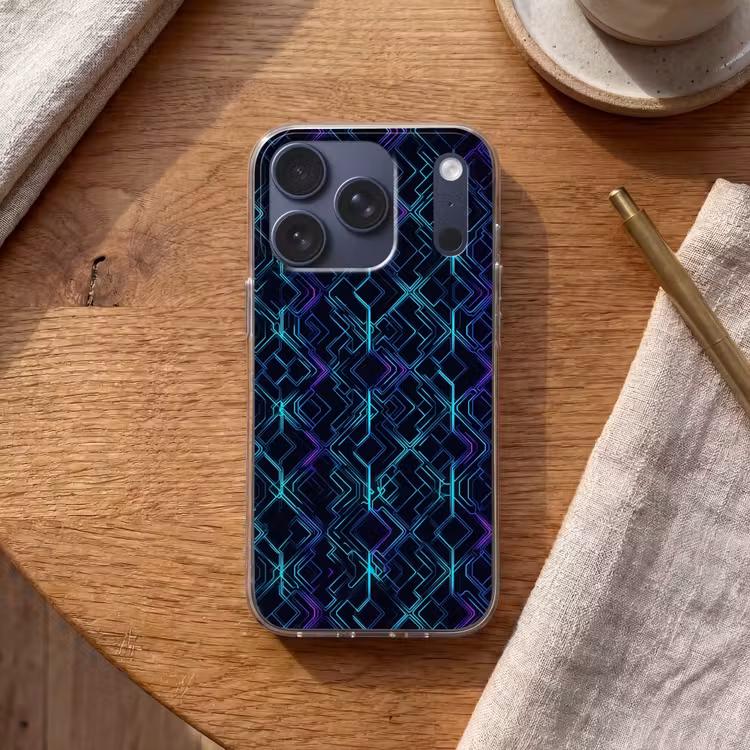 Gaming - Ruitvormen - Abstract - Neon - Paars Telefoonhoesje iPhone 17 Pro klein -sfeer1