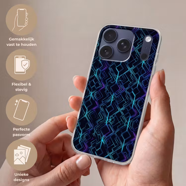 Gaming - Ruitvormen - Abstract - Neon - Paars Telefoonhoesje iPhone 17 Pro klein -sfeer3_NL