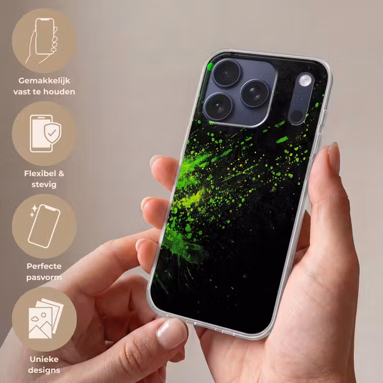 Gaming - Spetters - Groen - Chaotisch - Groen Telefoonhoesje iPhone 17 Pro klein -sfeer3_NL