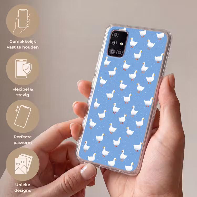 Ganzen - Elegant - Blauw Telefoonhoesje Samsung Galaxy A51 5G klein 373 -sfeer3_NL