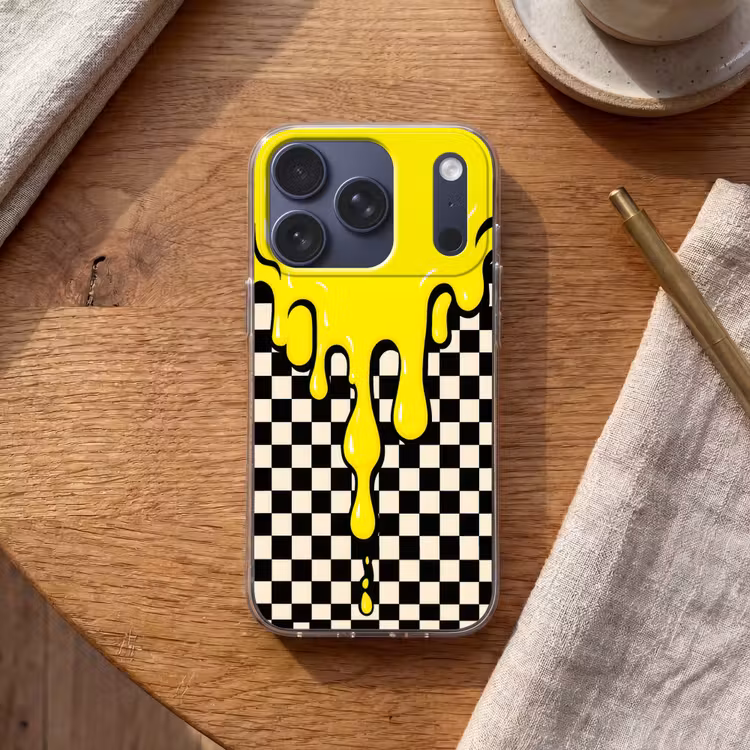 Geblokt - Grafisch - Vloeistof - Geel Telefoonhoesje iPhone 17 Pro klein -sfeer1