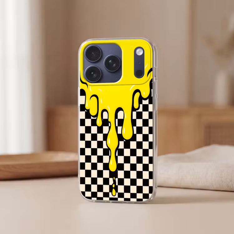 Geblokt - Grafisch - Vloeistof - Geel Telefoonhoesje iPhone 17 Pro klein -sfeer2
