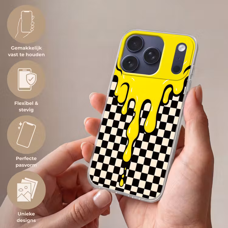 Geblokt - Grafisch - Vloeistof - Geel Telefoonhoesje iPhone 17 Pro klein -sfeer3_NL