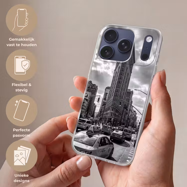 Gebouw - Hoogbouw - Stad - Architectuur - Zwart-wit Telefoonhoesje iPhone 17 Pro klein -sfeer3_NL