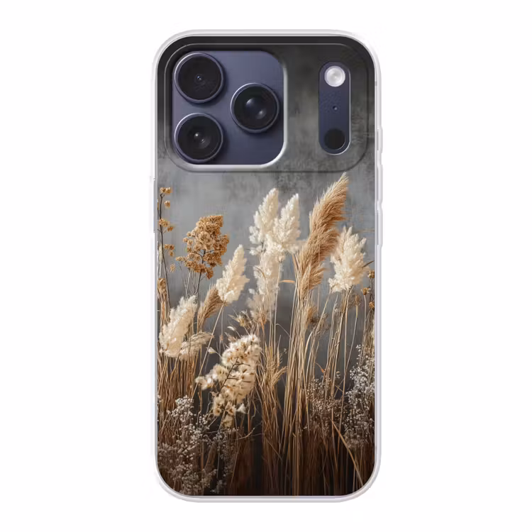 Gedroogde Veldbloemen - Grijs - Beton Telefoonhoesje iPhone 17 Pro klein -3d
