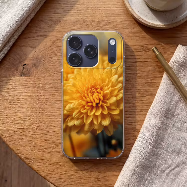 Geel - Chrysant - Zachtheid Telefoonhoesje iPhone 17 Pro klein -sfeer1