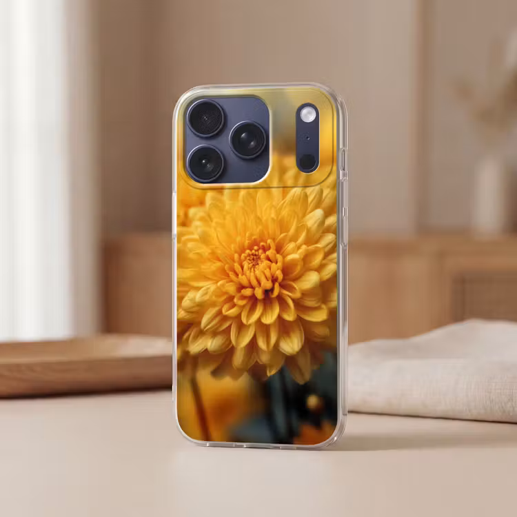 Geel - Chrysant - Zachtheid Telefoonhoesje iPhone 17 Pro klein -sfeer2