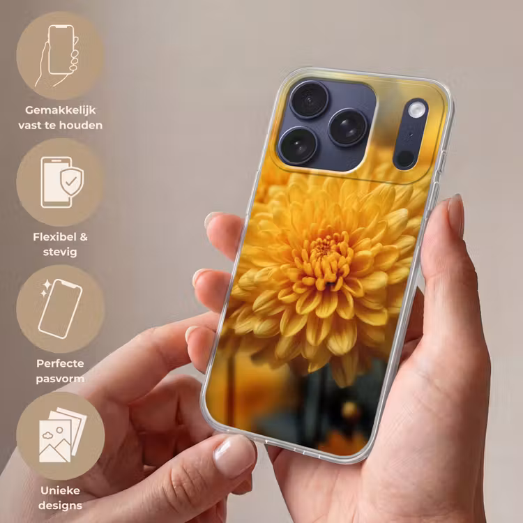 Geel - Chrysant - Zachtheid Telefoonhoesje iPhone 17 Pro klein -sfeer3_NL