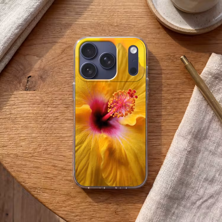 Geel - Hibiscus - Tropisch Telefoonhoesje iPhone 17 Pro klein -sfeer1