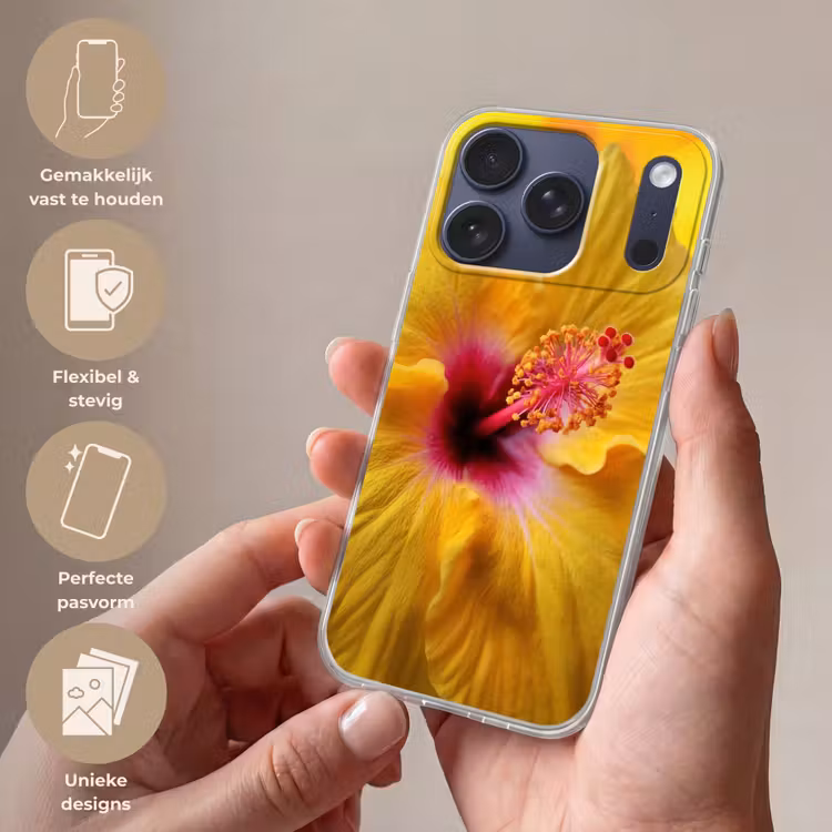 Geel - Hibiscus - Tropisch Telefoonhoesje iPhone 17 Pro klein -sfeer3_NL