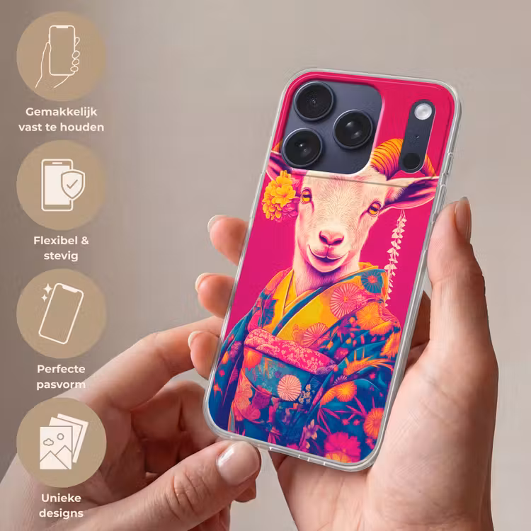 Geit - Hoorns - Kimono - Kleurrijk Telefoonhoesje iPhone 17 Pro klein -sfeer3_NL