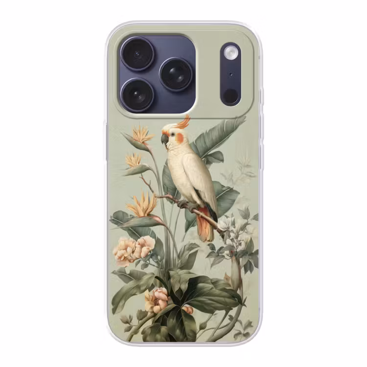 Gele kuifkaketoe - paradijsvogelbloemen - Groen Telefoonhoesje iPhone 17 Pro klein -3d