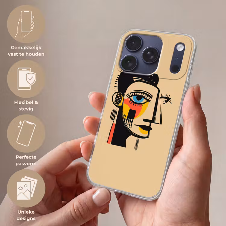 Geometrisch - Felle kleuren - Kubistische stijl Telefoonhoesje iPhone 17 Pro klein -sfeer3_NL
