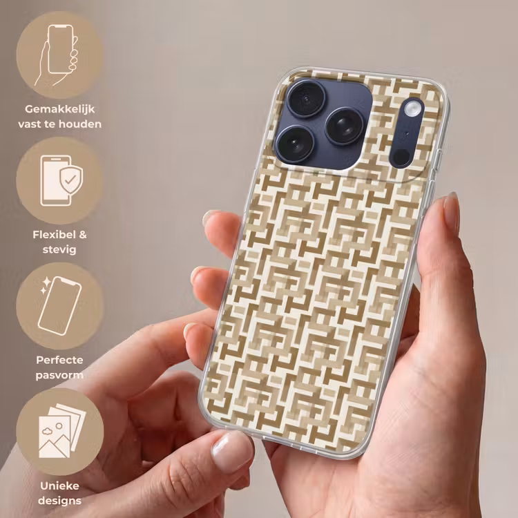 Geometrisch - Retro - Bruin Telefoonhoesje iPhone 17 Pro klein 878 -sfeer3_NL
