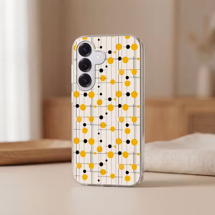 Geometrisch - Retro - Lijnen - Okergeel - Zwart Telefoonhoesje Samsung Galaxy S26 klein 975 -sfeer2