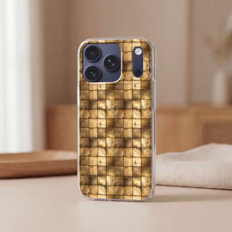 Geometrisch - Tegels - Goud Telefoonhoesje iPhone 17 Pro klein 878 -sfeer2