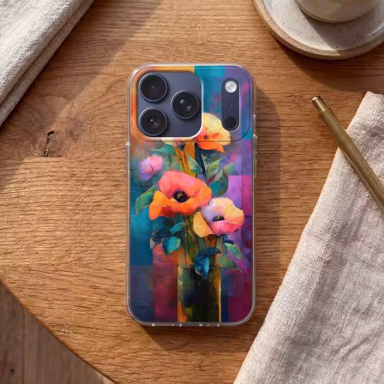 Geometrische kleurvlaken - Modern - Fantasiebloemen Telefoonhoesje iPhone 17 Pro klein -sfeer1