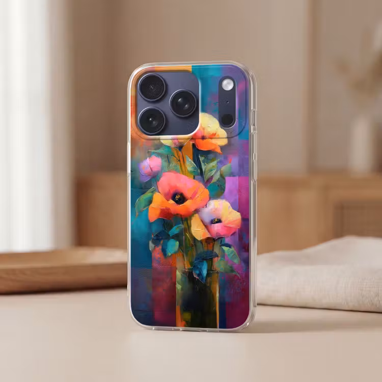 Geometrische kleurvlaken - Modern - Fantasiebloemen Telefoonhoesje iPhone 17 Pro klein -sfeer2