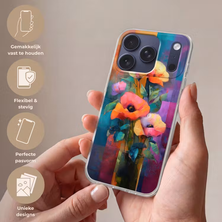 Geometrische kleurvlaken - Modern - Fantasiebloemen Telefoonhoesje iPhone 17 Pro klein -sfeer3_NL