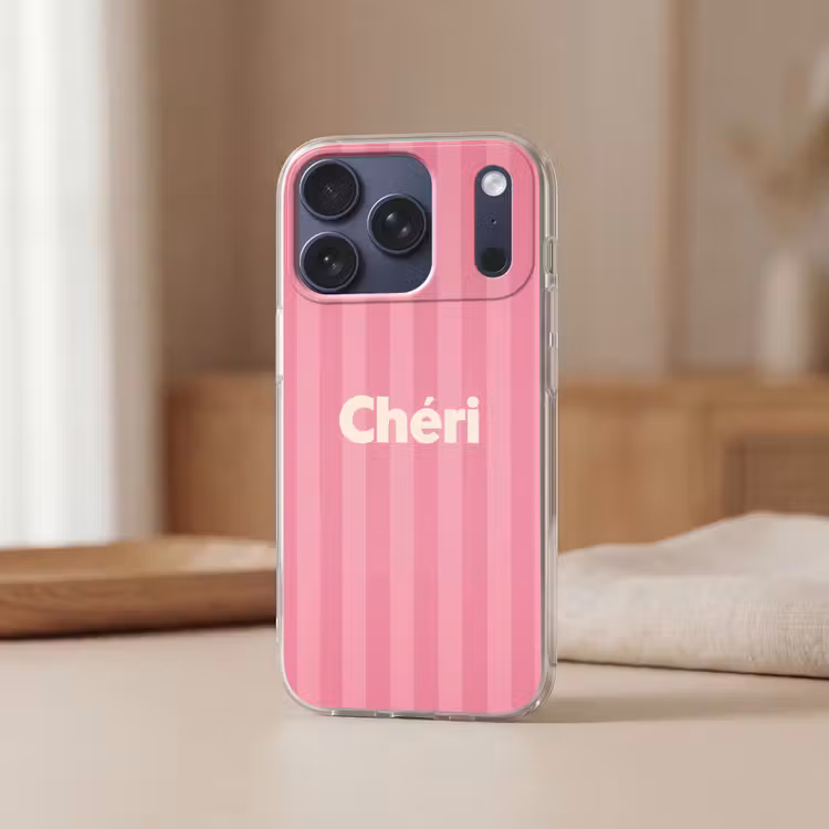 Gestreept - Roze - Chéri Telefoonhoesje iPhone 17 Pro klein -sfeer2