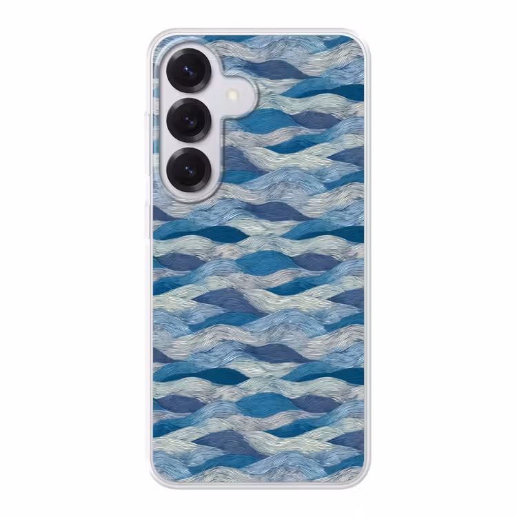 Getekend - Blauw - Wit - Golvend - Streepjes Telefoonhoesje Samsung Galaxy S26 klein 975 -3d