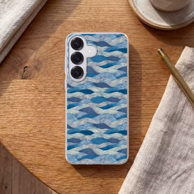 Getekend - Blauw - Wit - Golvend - Streepjes Telefoonhoesje Samsung Galaxy S26 klein 975 -sfeer1